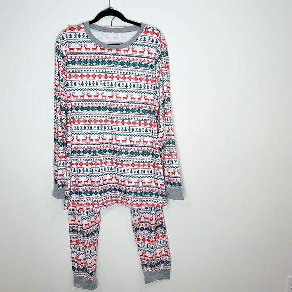 NWT Family Matching Christmas Pajama Set Dad Reindeer Snowflakes Jogger 3XL - Picture 2 of 11